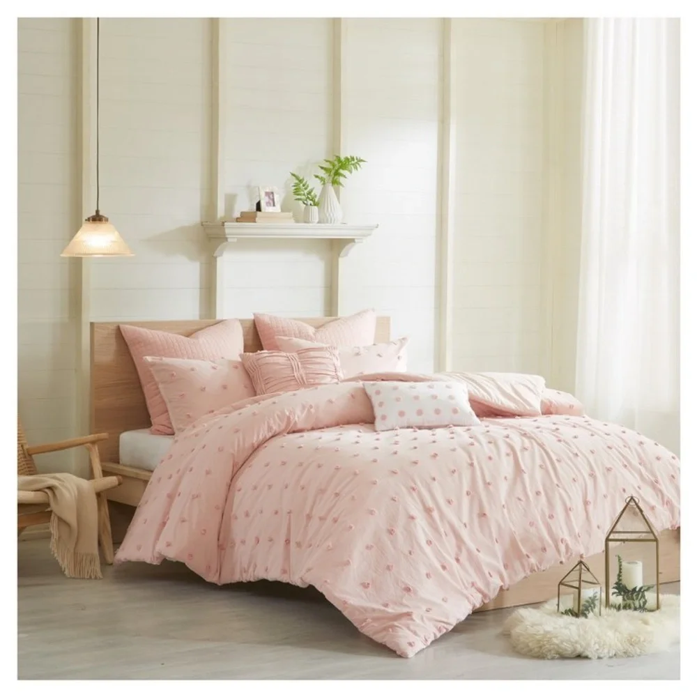 5pc Twin/Twin Extra Long Urban Habitat Kay Cotton Jacquard Duvet Cover Set Pink:
